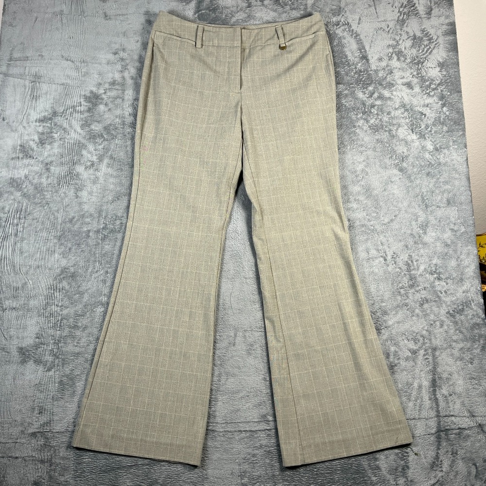 New York & Company Dress Pants Womens 12 Tall Beige Plaid Stretch Bootcut Leg